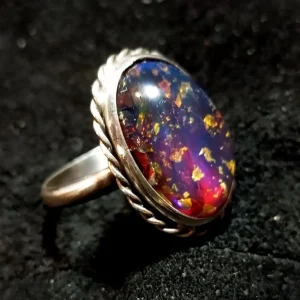 Anel de prata com cabochão de Opala preta 17mm Aro 19