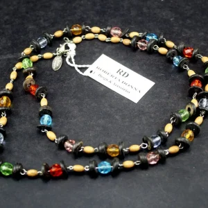 Bijoux, Colar de contas coloridas e madeira Roberta Donna