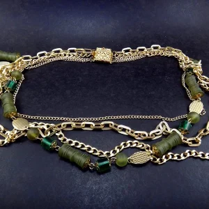 Bijoux, Colar 4 voltas verde e ouro, Fashion Itália anos 70
