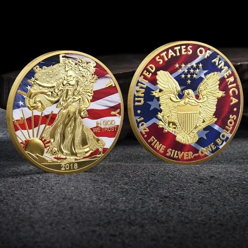 Moeda Medalha Walking Liberty / Brasão Águia USA, banho ouro 24k, color em estojo US Mint – N#345302 - Image 4